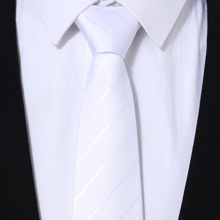猎尚白色条纹领带男商务正装拉链式懒人易拉得箭头型