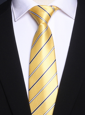 领带男正装拉链式结婚新郎男士商务手打黄色高端懒人免打结一拉得