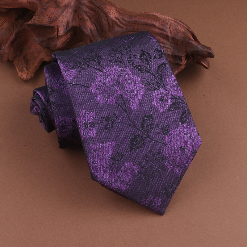 男士紫色花纹手打高端西装领带