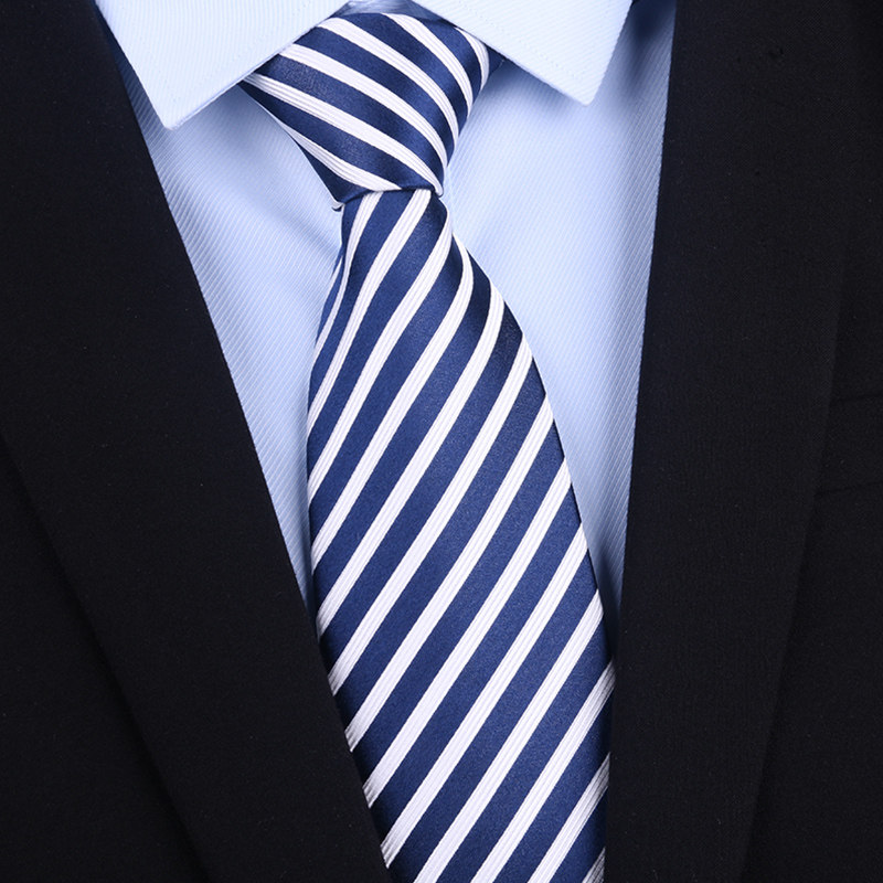 8厘米蓝白条纹领带真丝男绅正装法式衬衣领带桑蚕丝结婚新郎领带
