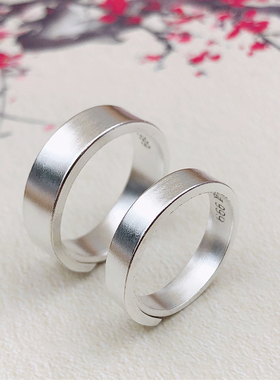原创古风男女光面素银对礼物戒指