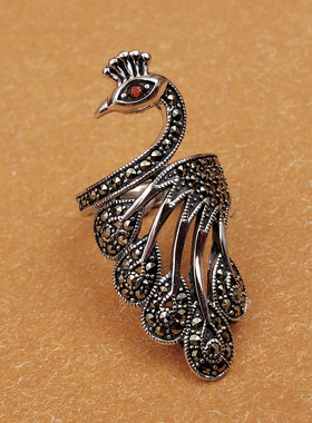 夸张创意复古开口孔雀名族风泰银
