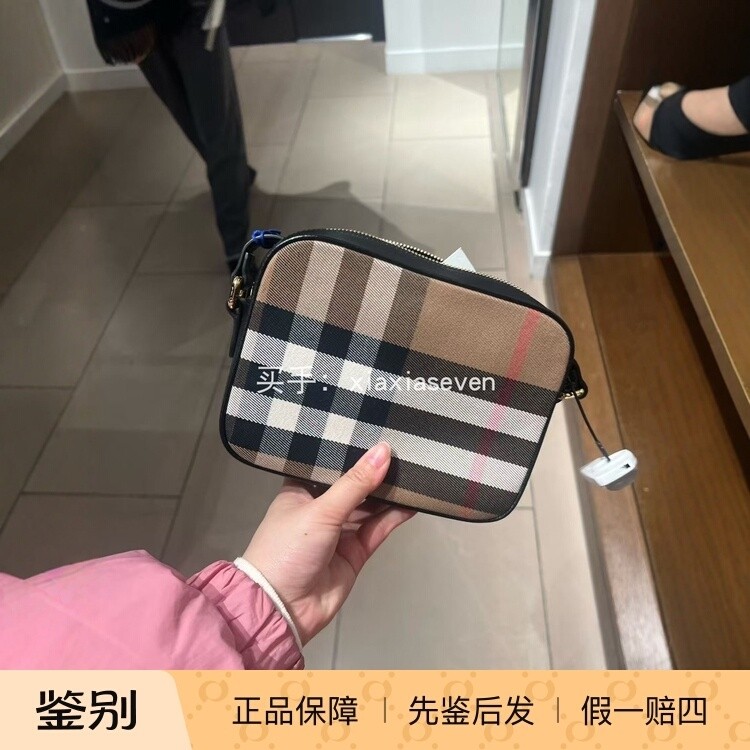 Burberry博柏利小号格纹拼皮小方包单肩斜挎女包 法国代购11.28 5