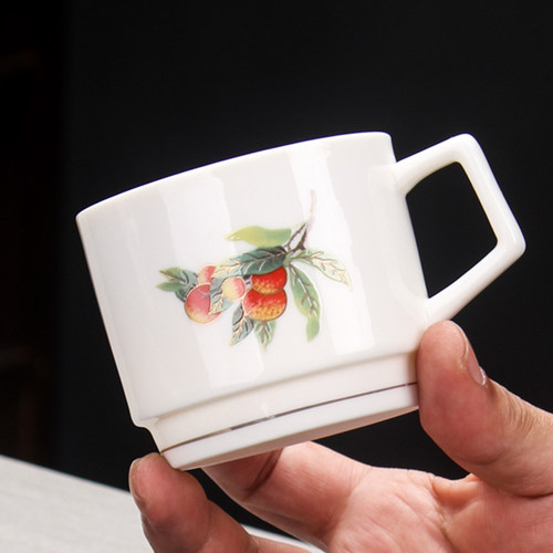 大吉大利有耳防烫带把茶杯