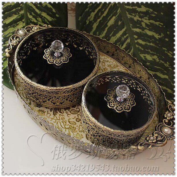 韩国镂空雕花首饰盒青铜复古典珠宝盒礼物欧式饰品化妆品收纳托盘