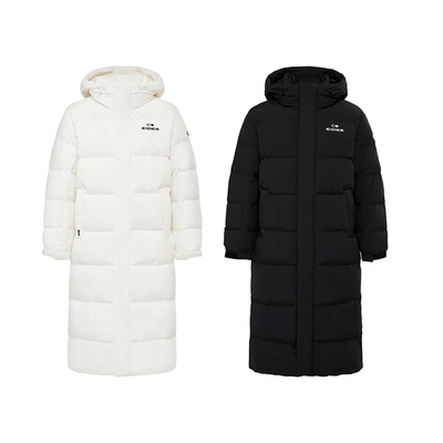 EIDER韩国代购25冬男女经典小标百搭休闲连帽长款鸭绒羽绒服外套