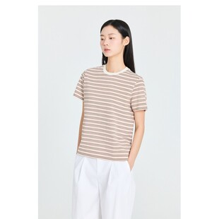 韩国代购 T恤KWM26254 26春夏K2纯棉条纹女户外休闲衣宽松圆领短袖