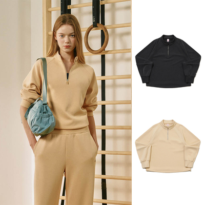 法国公鸡韩国代购25秋女士运动休闲莫代尔混纺半拉链立领套头卫衣