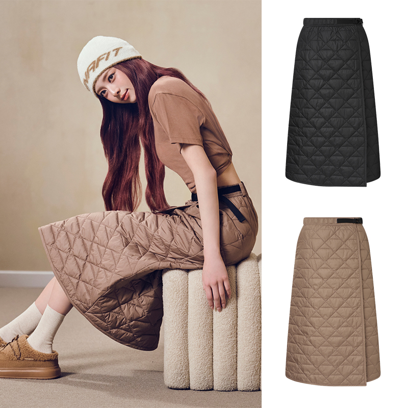 DYNAFIT雪豹韩国代购25冬女士户外休闲衔缝拼接保暖夹棉半身长裙