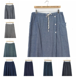 Vintage古着孤品文艺森林文艺学院风百搭半身裙 牛仔丹宁风长裙