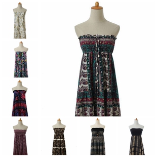 vintage古着孤品日本文艺范棉复古抹胸裹胸连衣裙 夏日沙滩度假风