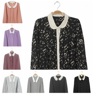 Vintage古着复古孤品日本文艺森女雪纺长袖衬衫 拼接气质白领子