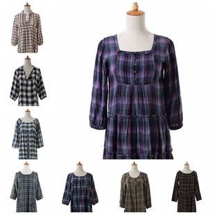 休闲格纹学院风 连衣裙森林系裙子 复古Vintage古着孤品春季 长袖