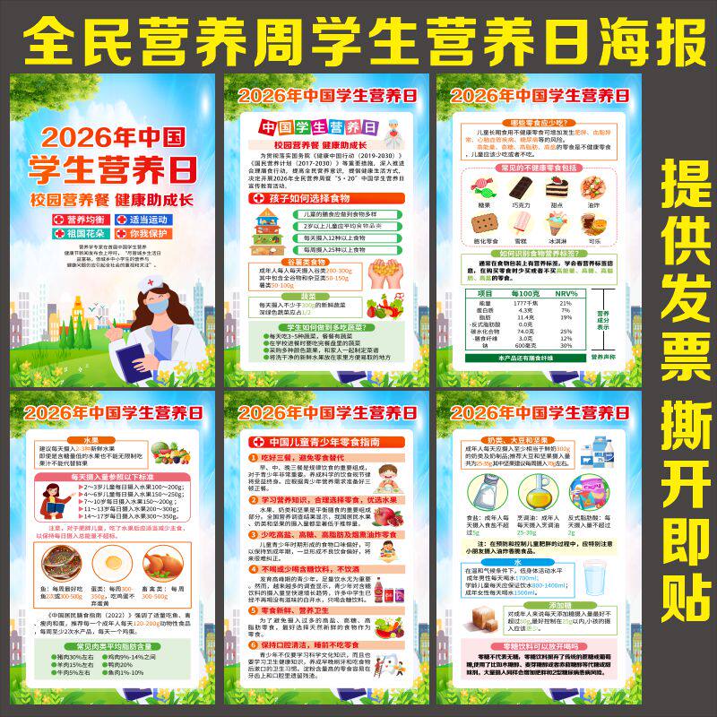 2026年全民营养周活动520中国学生营养周校园食品安全宣传海报画