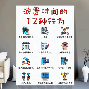 浪费时间 方法好习惯正能量墙贴画海报 12种常见行为克服拖延症