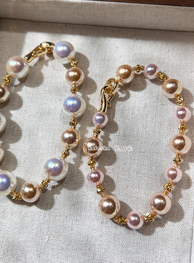 女天女羽黄金天女极光粉珍珠手链