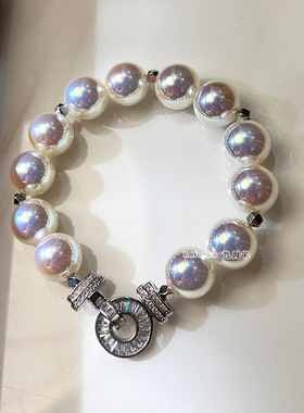 原创 镜面极光天女级akoya珍珠手链高档人造马贝粉光珍珠手饰女