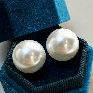 【16mm大澳白】S925银针珍珠耳钉法式冷光白赵露思同款珍珠耳饰女