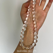 天然12mm冰透白水晶圆珠项链赛斯特莱白阿塞串珠颈链S925银锁骨链