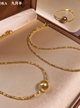 金色切花闪珠一颗珍珠项链女