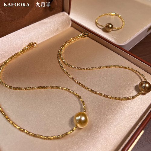 金色切花闪珠一颗珍珠项链女