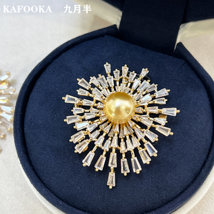 【众星捧月】施家人造澳白珍珠胸针轻奢高端满钻繁星璀璨星河胸花