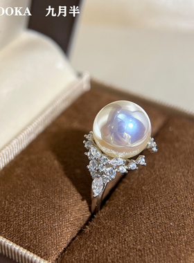 通体S925纯银施家人造天女戒指