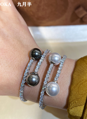 12mm双珠人造澳白大溪地黑手镯