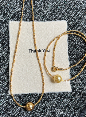 金色切花闪珠一颗珍珠项链女