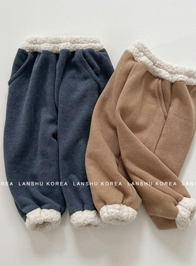 【Gou】懒鼠韩国童装25冬款男童女童拼色时髦厚实儿童加绒休闲裤
