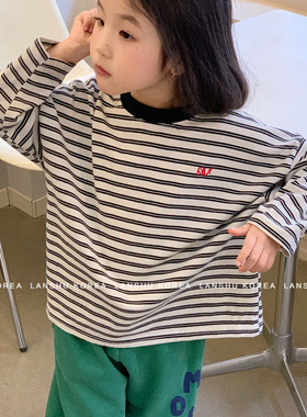 现货【Navi】懒鼠韩国童装26春款中大童经典百搭撞色条纹棉质T恤