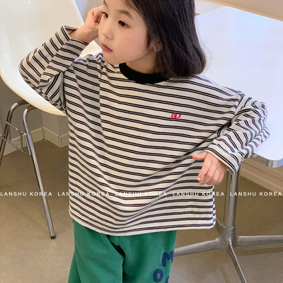 现货【Navi】懒鼠韩国童装26春款中大童经典百搭撞色条纹棉质T恤