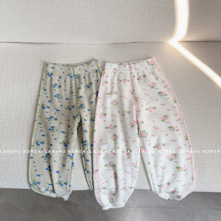 现货【Jeje】懒鼠韩国童装26春款男童女童满印清新收口裤休闲裤
