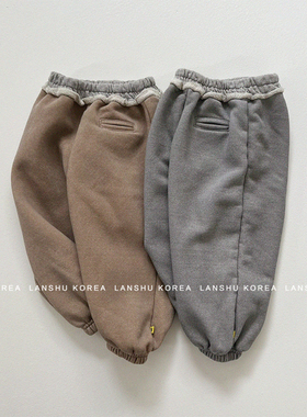 【Gou】懒鼠韩国童装25冬款男童女童拼色做旧感收口儿童休闲裤