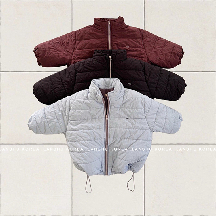 【Amore】懒鼠韩国童装25冬款男童女童简约压格立领拉链加厚棉服