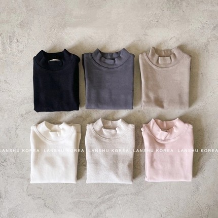 懒鼠韩国童装25冬款男童女童纯色加厚保暖内搭中领T恤1117