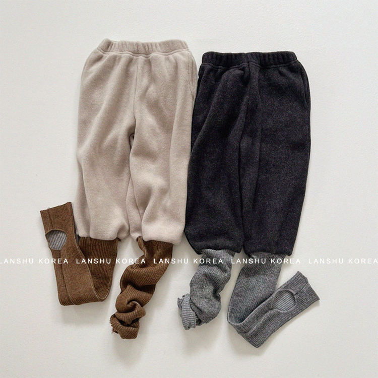 【Gou】懒鼠韩国童装25冬款男童女童拼接设计感绒面松紧打底裤