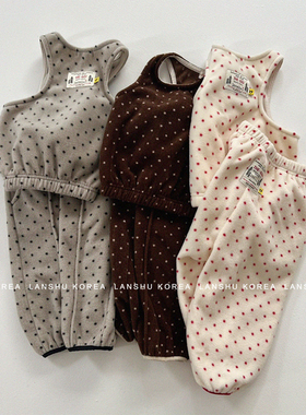 【Gou】懒鼠韩国童装25冬款男女童背心卫裤波点竖杠毛绒套装