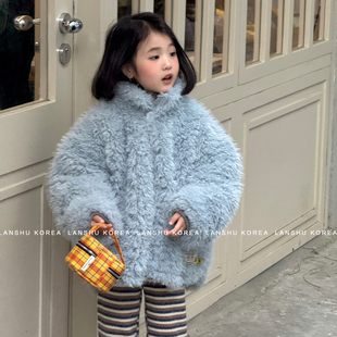 【Gou】懒鼠韩国童装25冬款女童时髦长毛绒保暖立领亲子外套