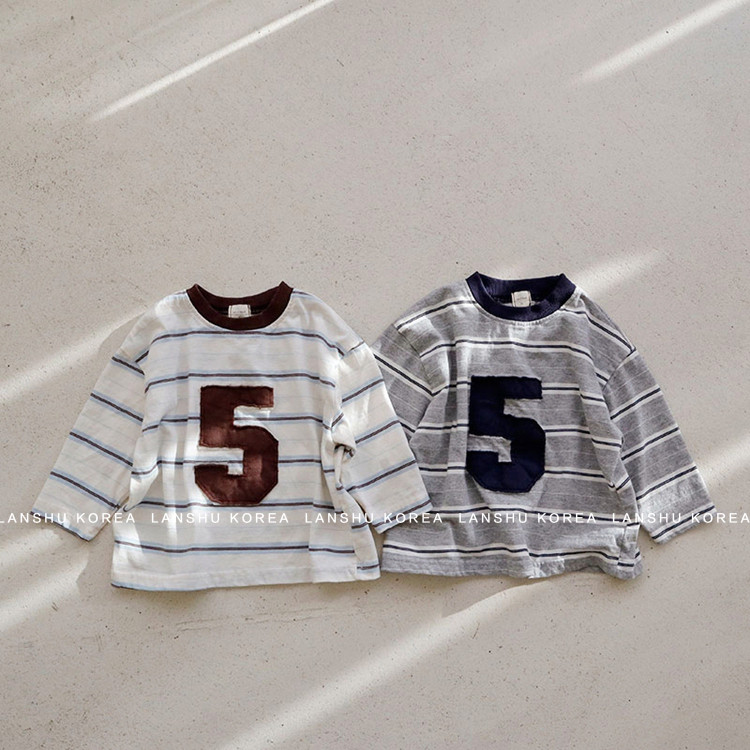 现货【Snler】懒鼠韩国童装26春款男童女童拼色字母帅气长袖T恤