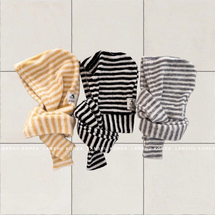 【Amore】懒鼠韩国童装25冬款时髦条纹毛绒保暖一体式围巾帽子