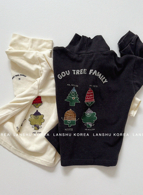 【Gou】懒鼠韩国童装25冬款男童女童时髦趣味卡通字母高领打底T恤