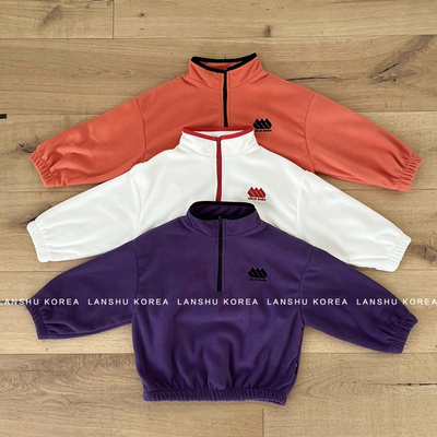 【Grue】懒鼠韩国童装25冬款中大童撞色边半拉链暖绒轻户外卫衣