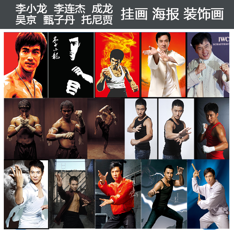 李小龙李连杰成龙吴京甄子丹托尼贾海报功夫明星客厅卧室装饰挂画