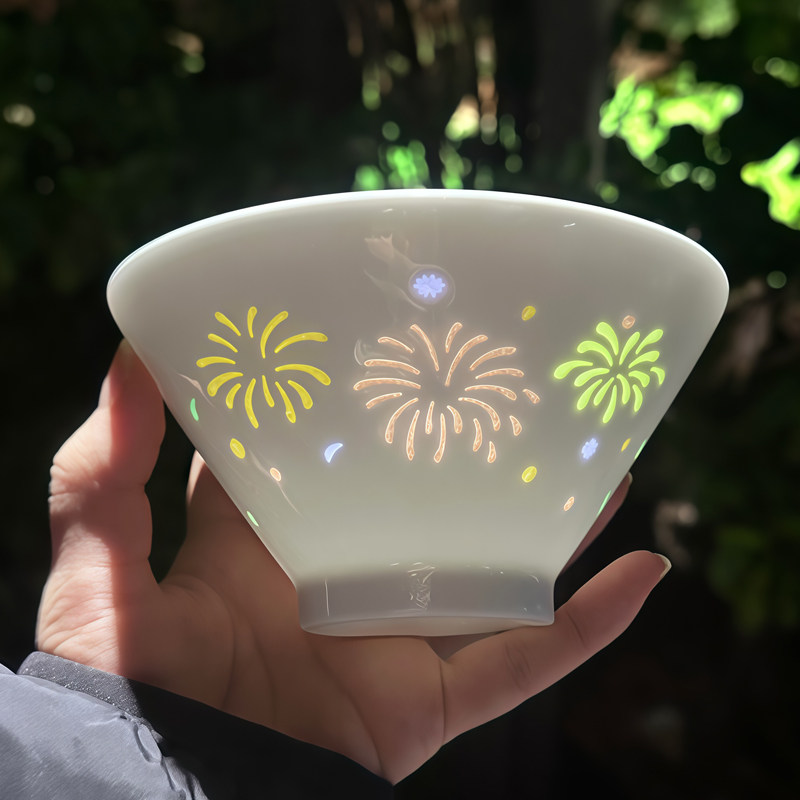 五彩烟花玲珑瓷餐具景德镇高温白瓷碗盘套装家用商用送礼高端陶瓷