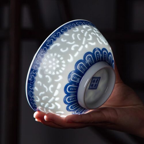景德镇中式复古青花玲珑碗