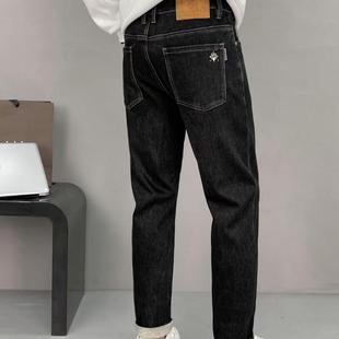 超柔软质感黑色牛仔裤男冬季2024新款加绒男修身小脚弹力长裤老兄