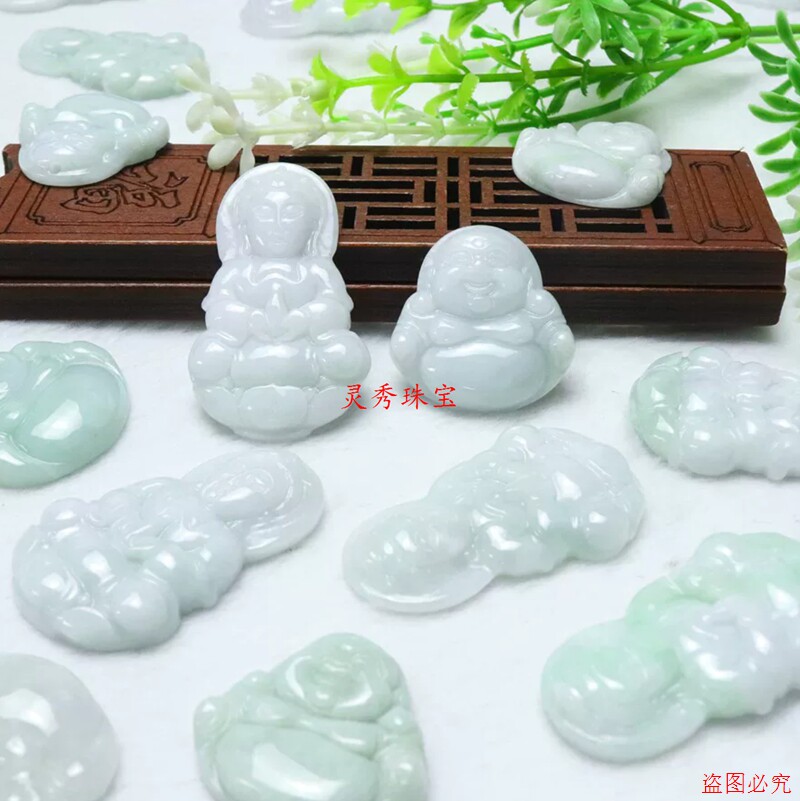 翡翠a货精美雕刻小佛配件宝宝佛小孩吊坠弥勒佛观音挂件玉佛公