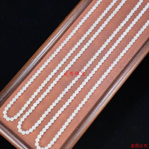 和田白玉圆珠项链5mm老料冰白