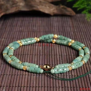 翡翠路路通翡翠挂绳 玉佩吊坠玉珠链镂空雕花挂链项链绳百搭